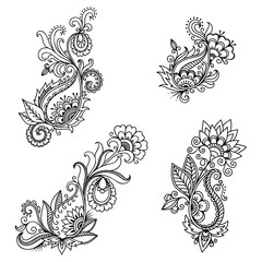 Henna tattoo flower template in Indian style. Ethnic floral paisley - Lotus. Mehndi style. Ornamental pattern in the oriental style.