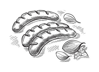 Fototapeta Grilling sausages isolated on white background. Vector illustration obraz