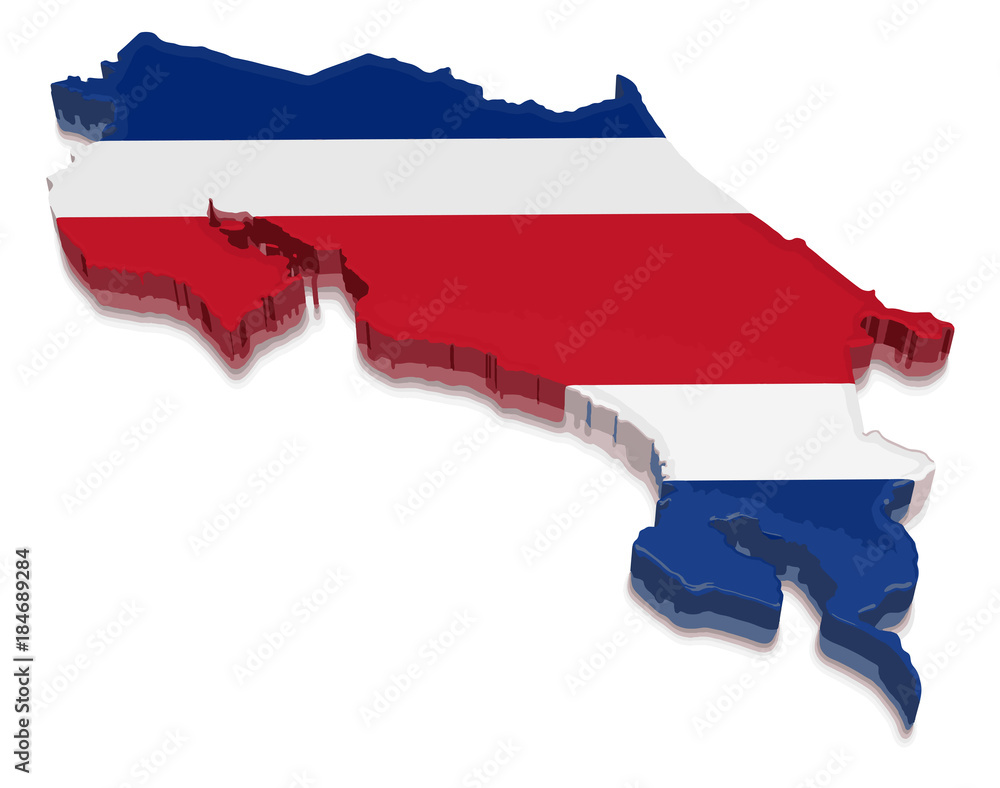 Poster map of costa rica. 3d render image. image with clipping path