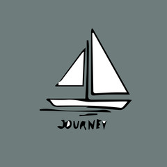 journey idea, sailboat with inscription