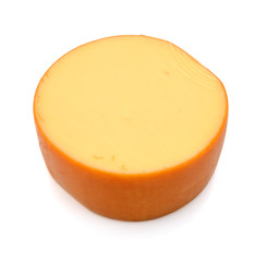 Cubes of cheddar cheese isolated on white 