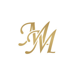 Initial letter MM, overlapping elegant monogram logo, luxury golden color - obrazy, fototapety, plakaty