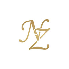 Initial letter NZ, overlapping elegant monogram logo, luxury golden color