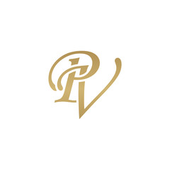 Initial letter PV, overlapping elegant monogram logo, luxury golden color