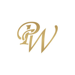 Initial letter PW, overlapping elegant monogram logo, luxury golden color