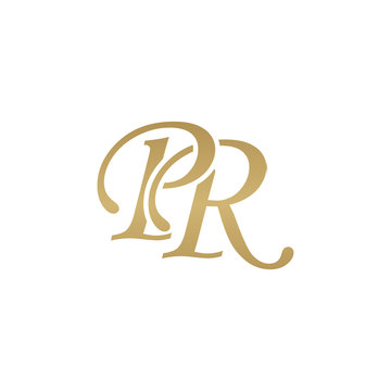 Initial letter PR, overlapping elegant monogram logo, luxury golden color