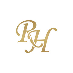 Initial letter RH, overlapping elegant monogram logo, luxury golden color