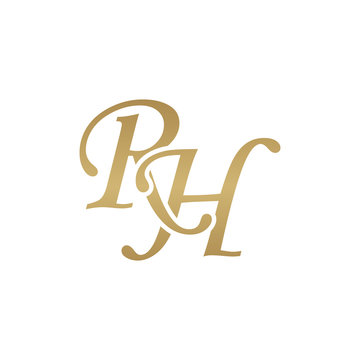 Initial letter RH, overlapping elegant monogram logo, luxury golden color