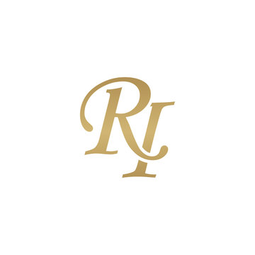 Initial letter RI, overlapping elegant monogram logo, luxury golden color