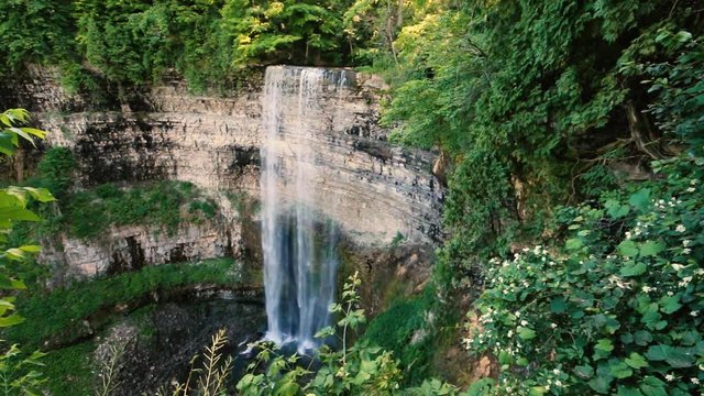 Tall Waterfall in Gorge, Tews Falls Hamilton Ontario Canada