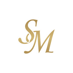 Initial letter SM, overlapping elegant monogram logo, luxury golden color