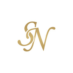 Initial letter SN, overlapping elegant monogram logo, luxury golden color