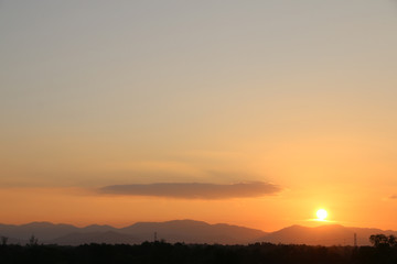 Yellow gold sky evening In tropical countries summer