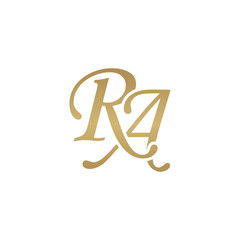 Initial letter RA, overlapping elegant monogram logo, luxury golden color