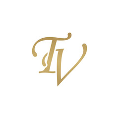 Initial letter TV, overlapping elegant monogram logo, luxury golden color