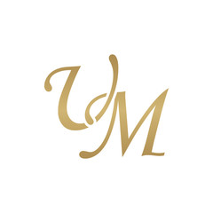 Initial letter UM, overlapping elegant monogram logo, luxury golden color - obrazy, fototapety, plakaty