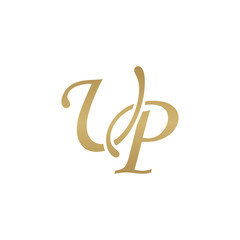 Initial letter UP, overlapping elegant monogram logo, luxury golden color