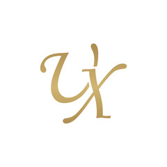 Initial letter UX, overlapping elegant monogram logo, luxury golden color