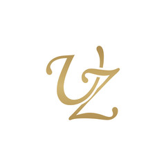 Initial letter UZ, overlapping elegant monogram logo, luxury golden color