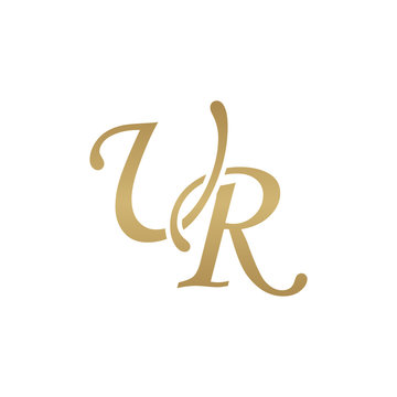 Initial letter UR, overlapping elegant monogram logo, luxury golden color