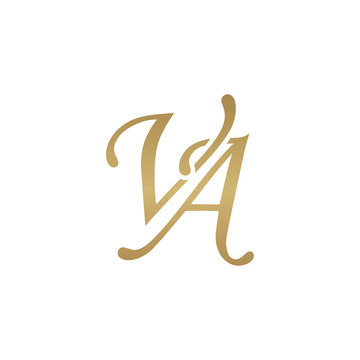 Initial Letter VA, Overlapping Elegant Monogram Logo, Luxury Golden Color