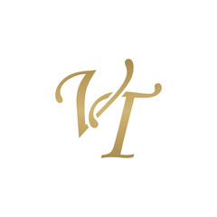 Initial letter VT, overlapping elegant monogram logo, luxury golden color