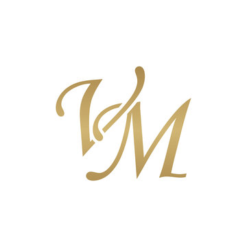 Initial letter VM, overlapping elegant monogram logo, luxury golden color