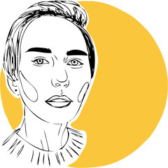 Illustration, young woman on yellow background.