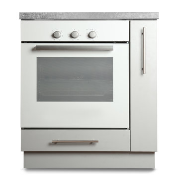 Kitchen cabinet with oven on white background