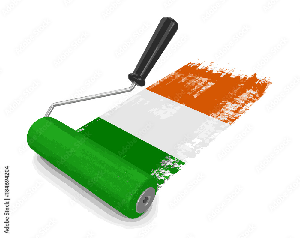 Poster paint roller with irish flag. image with clipping path