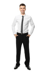 Attractive young man in formal wear on white background