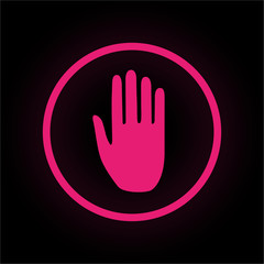 Neon Button rund - Handfläche - Stopp