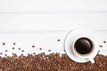 Coffee mug on the table. Copyspace for text.