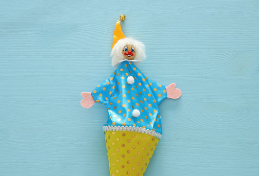 Purim Celebration Concept (jewish Carnival Holiday). Top View Of Clown Noise Maker Toy.