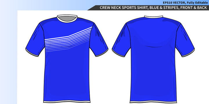 Crew Neck Blue Tee Shirt With White Stripes