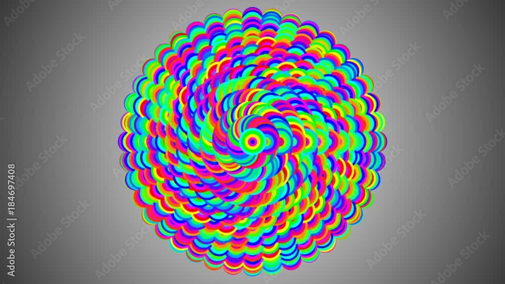 Poster circle of small circles changing color. place for text. seamless loop.