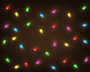 Fototapeta na wymiar Set of color garlands, festive decorations. Glowing christmas lights isolated. Vector Illustration
