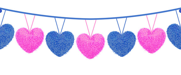 Decortive elements with pom-poms in the shape of a heart