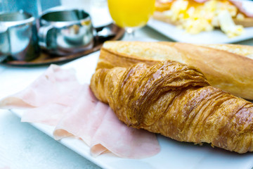 fresh croissant on table ,Delicious!
