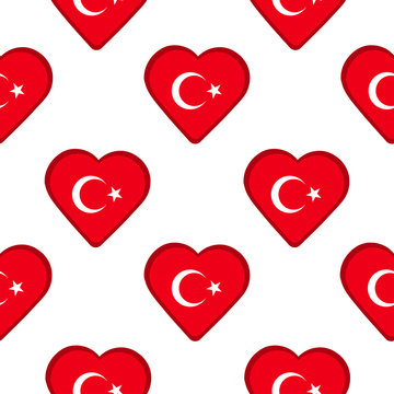 Seamless pattern from the hearts with flag of Turkey