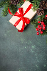 Christmas background with present and decorations.