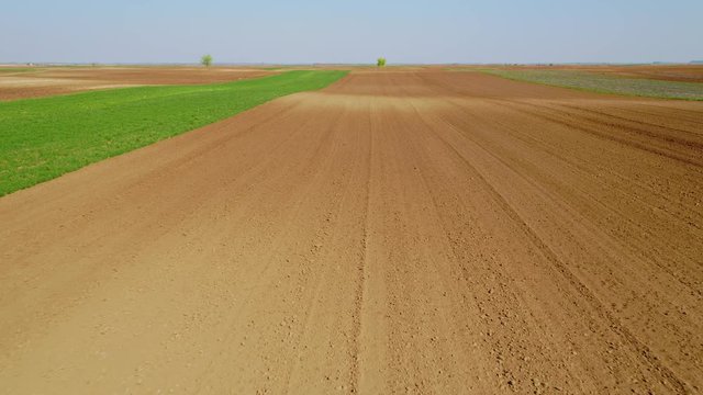 Flight over agricultural arable land fields