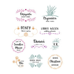 Vector set of handdrawn floral logos.