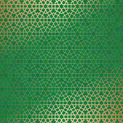 Abstract background with islamic ornament, arabic geometric texture. Golden lined tiled motif.