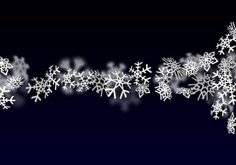 Snowfall background. Falling transparent snow with big snowflakes