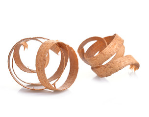 Wood shavings isolated on white background