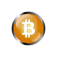 Bitcoin crypto currency blockchain flat logo a colored triangular background.