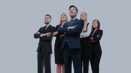Team of successful and confident people posing on a white backgr