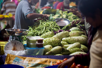 Selection of vegetables from the farmer's market in Mauritius. The Indian national market