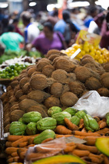 Selection of vegetables from the farmer's market in Mauritius. The Indian national market